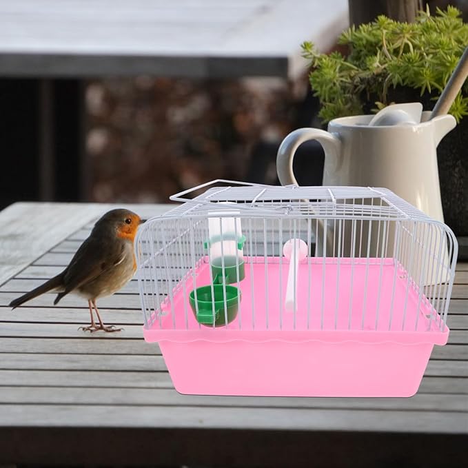 BESPORTBLE Portable Bird Carrier Travel Cage with Perch Food Box Water Dispenser Lightweight Small Bird Cage for Parrots and Lovebirds 9.29X6.57X6.29In