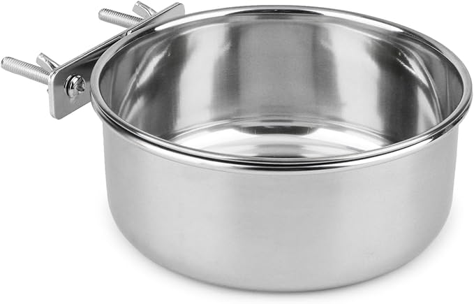 Hypeety Stainless Steel Food Water Bowl for Pet Bird Crates Cages Coop Dog Cat Parrot Bird Rabbit Pet (Small,3.9 * 1.9in)