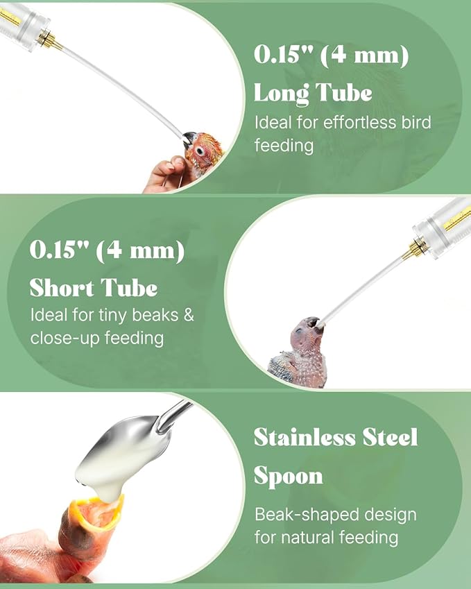 Pawfly 6 Pcs Baby Bird Feeding Syringe Set, 1.7 fl oz (50 mL) Hand Feeding Syringe for Birds, Parrot Syringe Feeder with Feeding Tubes & Spoon for Cockatiels, Parakeets & Budgies