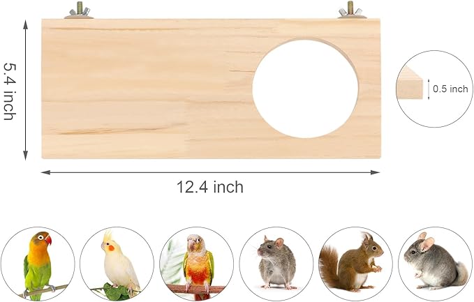 Wontee Bird Perch Stand Wooden Platform for Cockatiels Conures Rats Gerbils Chinchillas Squirrels (M1- with Hole)