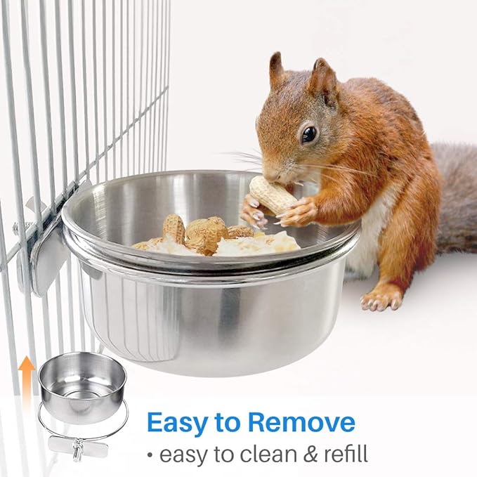 2 Sizes Bird Feeding Dish Cups Stainless Steel Parrot Food Bowls Water Feeder with Clamp Holder for Caged Animals (B Set)