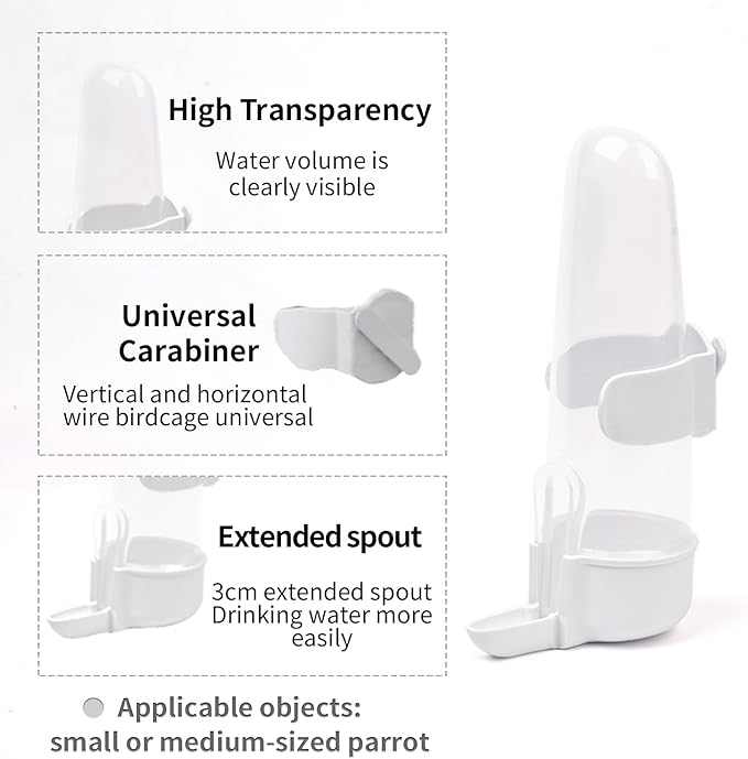 Bird Feeder Automatic Bird Water Dispenser Set for Cage No Mess Parakeet Cage Water Dispenser PP Material, 200ml/6.8fl oz (2PCS)