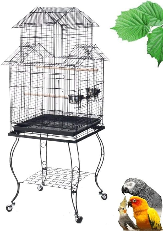 Large 57-Inch Pagoda House Roof Top Parrot Lovebird Cockatiel Cockatiels Parakeets Cage with Stand, Black Vein