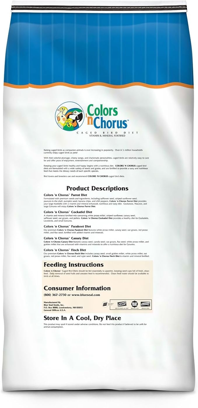 Blue Seal Colors ‘N Chorus Parakeet Bird Feed | Premium Seeds and Ingredients for a Nutritious and Tasty Diet | 50 Pound Bag