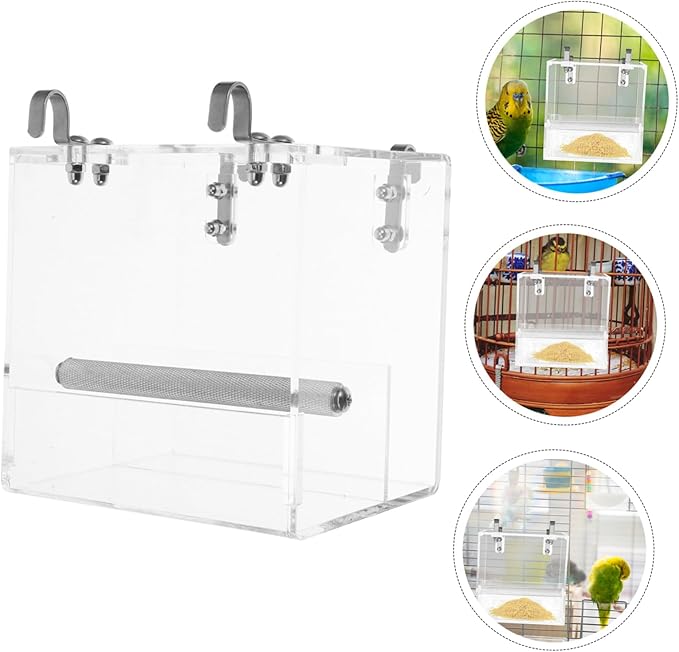 POPETPOP No Mess Bird Feeder for Cage with Hooks - Foraging Systems Corral Pet Feeder Keeps Cage Cleaner for Parakeet Canary Cockatiel Finch
