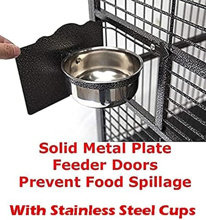 X-Large Elegant and Durable Wrought Iron Open/Close Play Top Bird Parrot Cage with Metal Seed Guard, Solid Metal Feeder, Nest Doors, Heavy Duty Lockable Rolling Castors