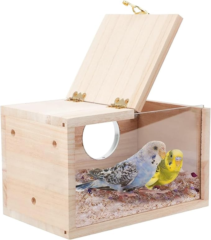 1 Piece Transparent Bird House Cage Wood Breeding Box for Parrot Parakeet Cockatiel Lovebirds
