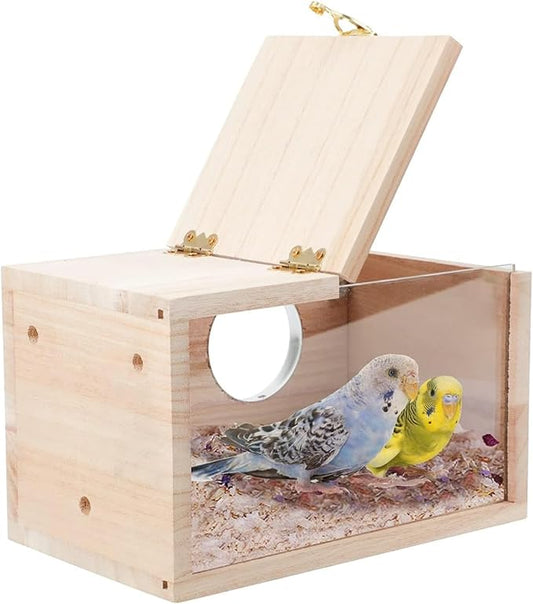 1 Piece Transparent Bird House Cage Wood Breeding Box for Parrot Parakeet Cockatiel Lovebirds