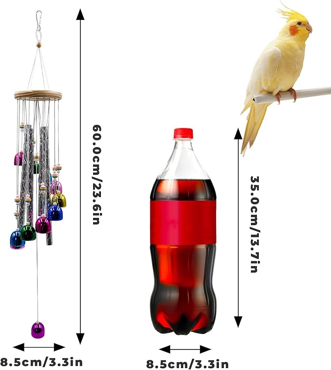 Parakeet Toys with Colorful Bells and Shining Sticks, Bird Cage Accessories Wind Chimes for Chewing, Chew Toys for African Grey, Budgies, Cockatiels, Lovebirds, Conures, Quakers, Small to Medium Birds