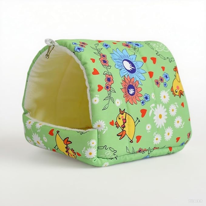 Bird Bed for Cage Warm Winter Nest Hammock with Hanging Hook Cage Accessories for Small Birds Parakeets Cockatiels Love Birds Cockatiels Conures Hamster (Green, S)