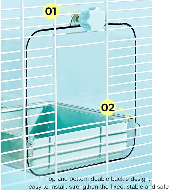 Bird Bath for Cage, Cleaning Pet Supplies Cockatiel Bird Clear Spacious Bathtub with Bottom Drawer for Parrots Parakeets, Conures, Quakers, Portable Shower for Most Birdcage (Yellow)