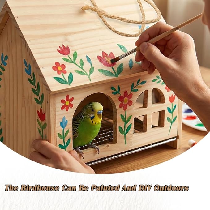 DQITJ Bird Cage Nesting Box Wooden Breeding Nest with Stainless Steel Bottom Mesh for Parrot Budgie Conure Lovebird Finch Parakeet Cockatiel Small Bird