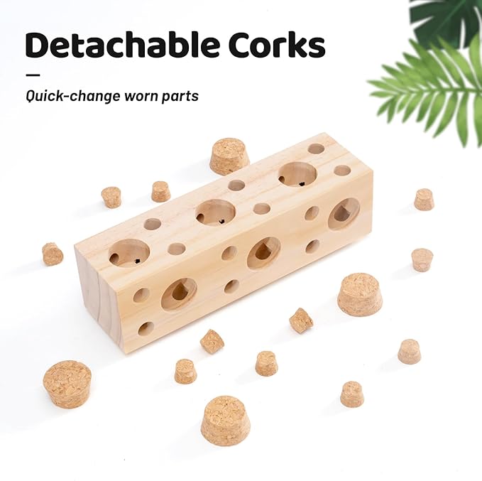 2 Pcs Wooden Bird Chew Toys - 7.9 Inch Hanging Parrot Toys, with 92 Detachable Corks, Relieve Boredom & Anxiety, Foraging Toys, for Parakeet, Cockatiel, Conure, Budgie, Lovebird