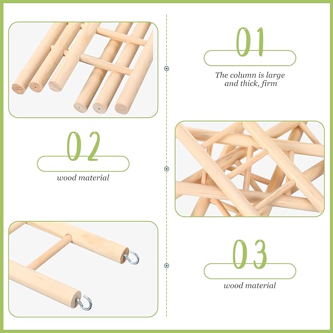 Kigeli 6 Pcs Wood Bird Ladder for Cockatiels, Small Hanging Bird Ladder for Cage, Parrot Step Hanging Climbing Toys for Pets Parakeets, Cockatoo and Lovebirds
