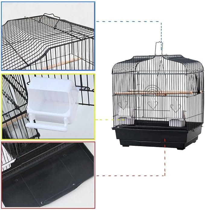 GarveeHome Small Bird Cage with Wheels, Parakeet Cage, Bird Carrier for Parakeets, Canaries, Lovebirds, Small Quaker, Cockatiels, Budgie, Green Cheek (20in Blcak)