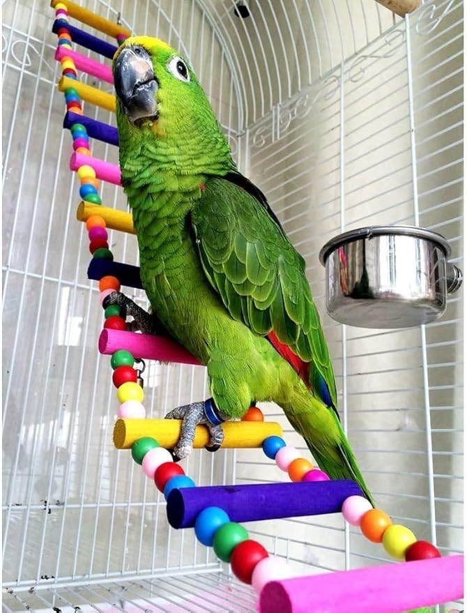 Litewoo Bird Ladder Toy Climbing Bridge Wooden Parrot Swing for Parakeet Cockatiel African Grey Lovebird Finch Budgie Cockatoo Conure Amazon Cage Accessories