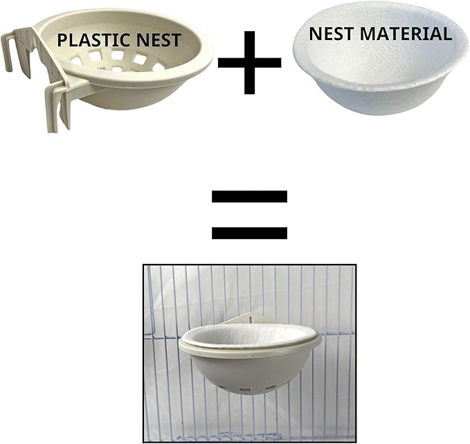 Plastic Bird Nests with Bird Nesting Pad - Round Bird Nest for Cage, Bird Nest House Mounted Inside Cage, Plastic Canary Nest Perch, Goldfinches, Finches and Exotic Birds Pack of 3