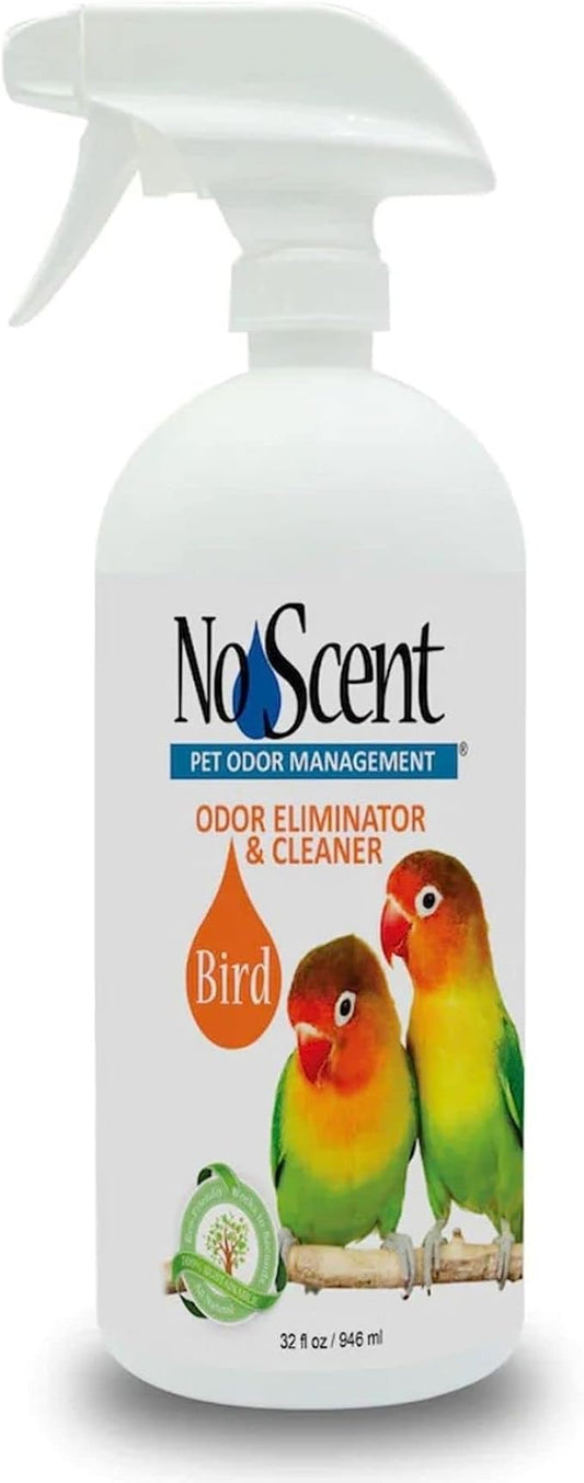 No Scent Bird Cage Cleaner Spray & Pet Odor Management, Natural Aviary Freshener (32 Fl Oz / 946 mL)