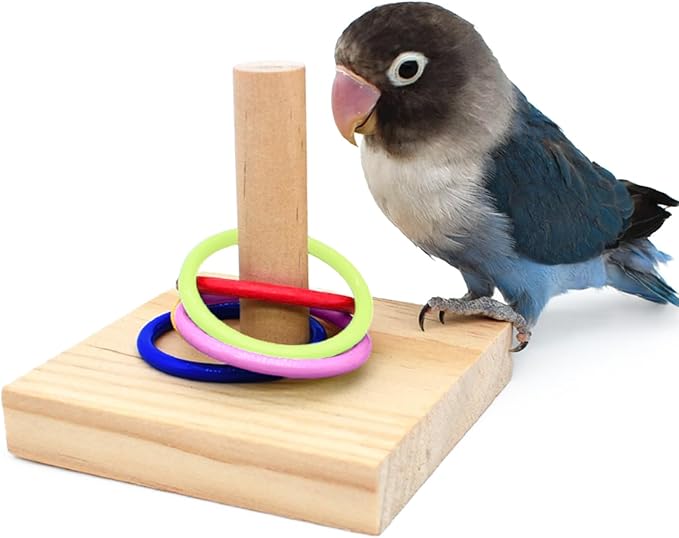 QBLEEV Bird Training Ring Toy, Parrot Trick Tabletop Toys, Educational Stacking Color Rings, Cage Toys