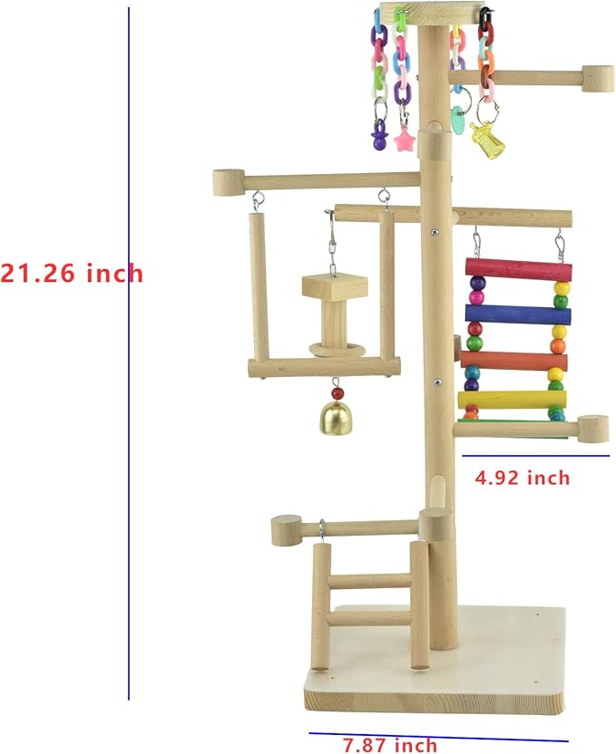 Bird Playground Large Tabletop Parrots Play Gyms Parakeets Play Stands Perches Conures Chewing Toy Natural Wood Playpen Platform Ladder Swing Activity Center for Cockatiels Budgies Lovebirds