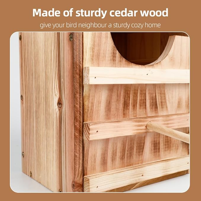 Owl House Owl Nesting Box for Outside: Handmade Wooden Bird House with Bird Stand - 100% Solid Wood Nesting Box