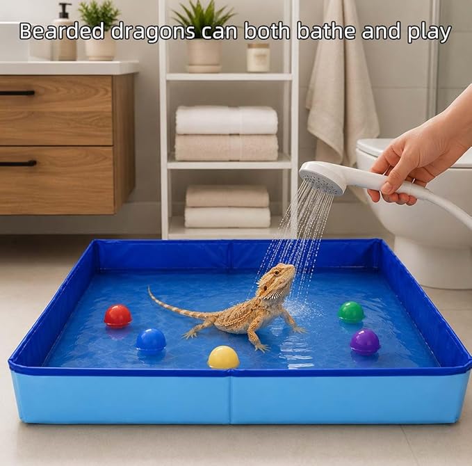 Large Foldable Reptile Bath Tub, Square Bearded Dragon Bath and Bathtub for Bathing and Soaking, Portable Pet Pool for Bearded Dragons, Turtles, Lizards and Small Animals