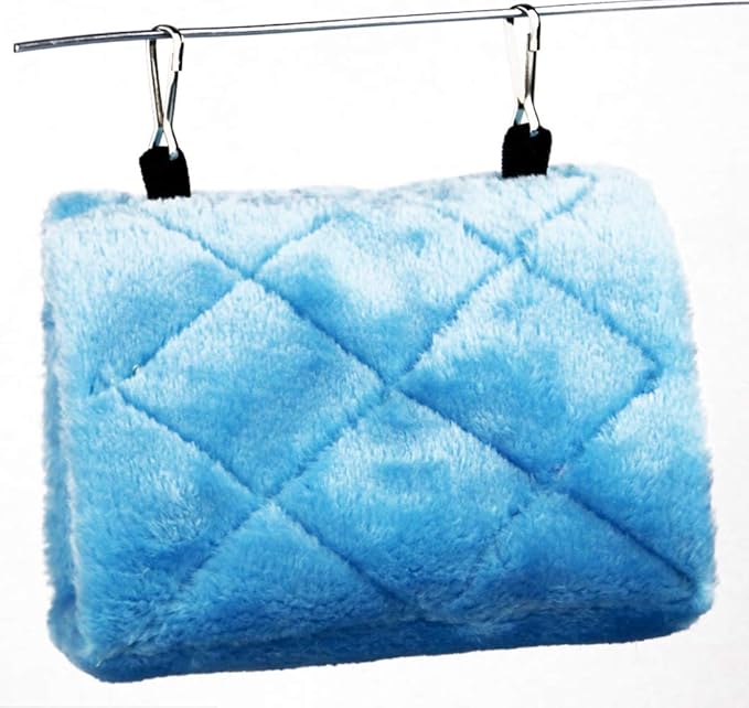 Pet Bird Nest Hammock Hanging Cave Cage Plush Snuggle Happy Hut Tent Bed (Large, Blue)