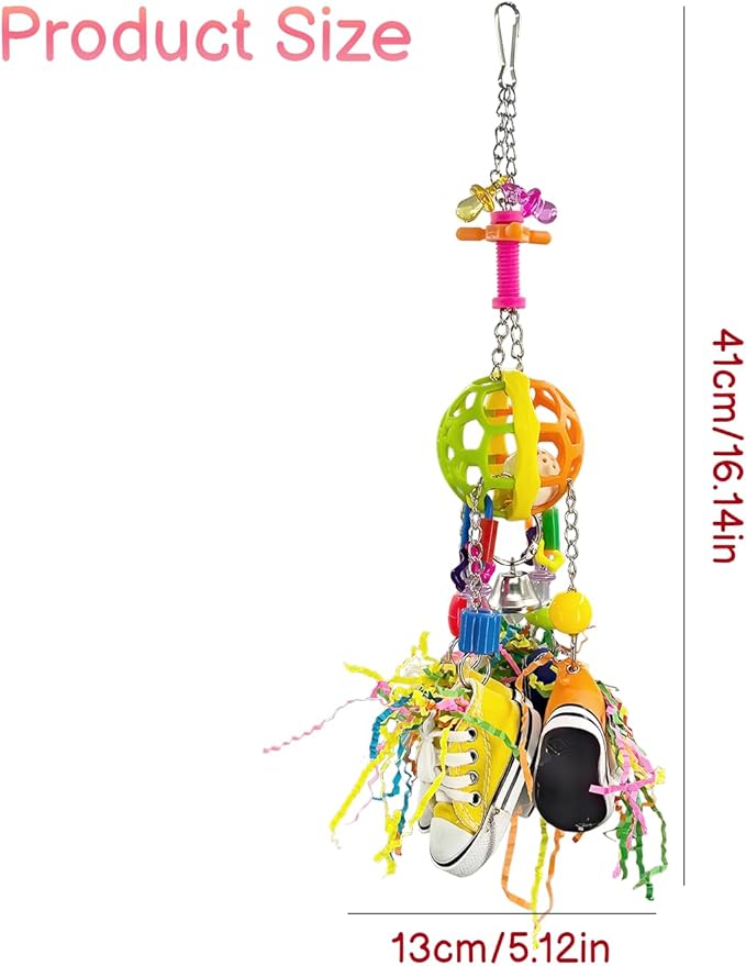 Bird Toys, Interactive Chew Toy, Pullable Colorful Sneakers & Acrylic Sticks for Moderate-Sized Parrots Like Quaker Parrot, Caique, Senegal Parrot and Small Parrots Like Cockatiels, Lovebirds