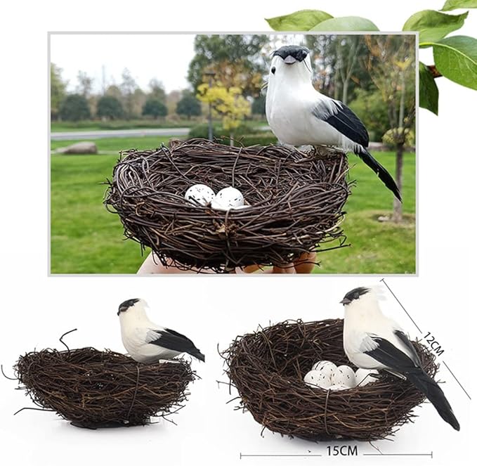 Handmade Rattan Bird Nests with Eggs for Crafts, Artificial Bird Nests for Easter Wedding Home Paty Christmas Tree Decoration