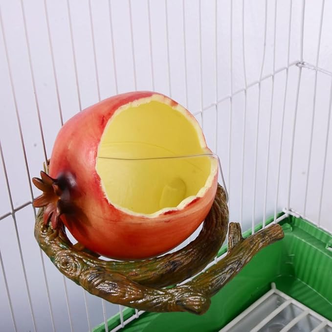 Parrot Bird Cage Feeder, 2PCS Pomegranate Shape Bird Food Bowls Hanging Feeder Bowls for Cage, Plastic Quail Water Feeding Box, Food Serving Tray Water