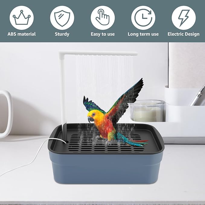 Parrot Bathtub, Automatic Bird Bath Shower with Circulating Faucet, Electric Cockatiel Bathing Pool for Pet Bird, Automatic Circulating Water Birds Shower for Budgie Lovebird, Birds Cage Accessory