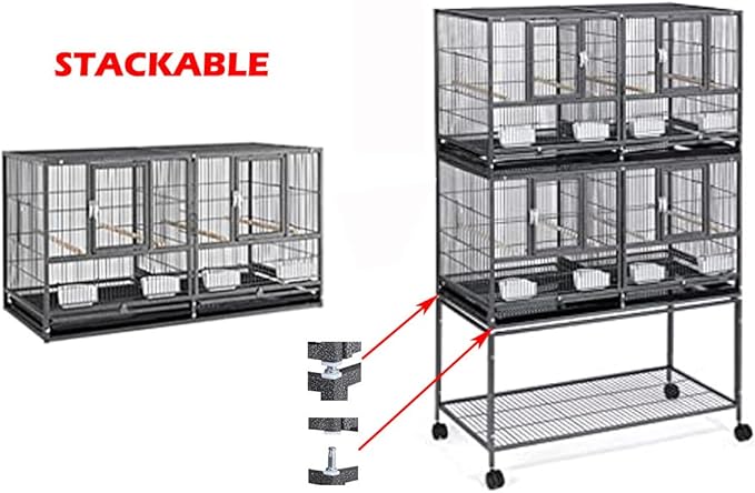 42" Sturdy Wrought Iron Single Stackable Center Divided Side Nesting Box Doors Breeder Breeding Bird Flight Double Rolling Cage for Aviaries Canaries Cockatiels Lovebirds Finches Budgies Small Parrots