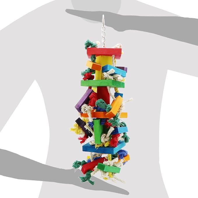 Wontee Bird Toys Parrot Chewing Wood Blocks Tearing Toys for Parakeet Cockatiel Sun Conure African Grey Indian Ringnecks Small and Medium Sized Birds (Large)