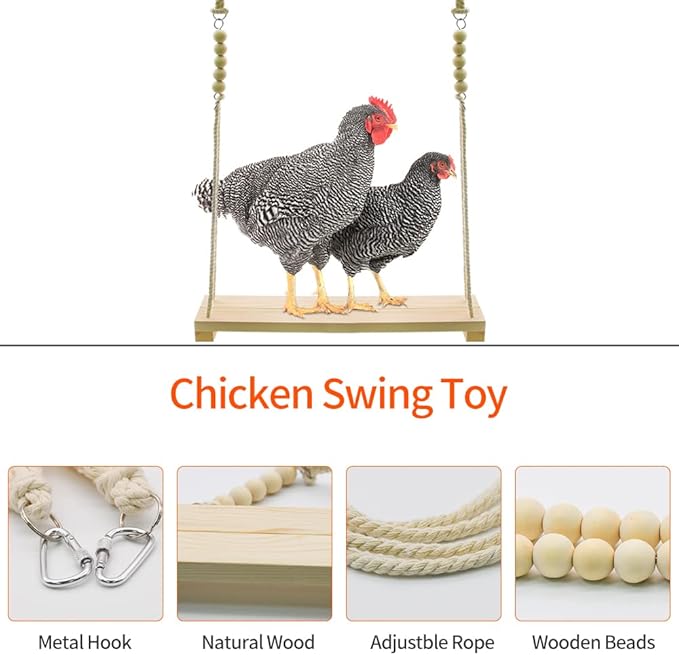 Chicken Swing Toy, 2 Pack Chicken Toys, Wood Chicken Swing Toy, Wood Chicken Swing for Chickens Rooster Poultry Parrots