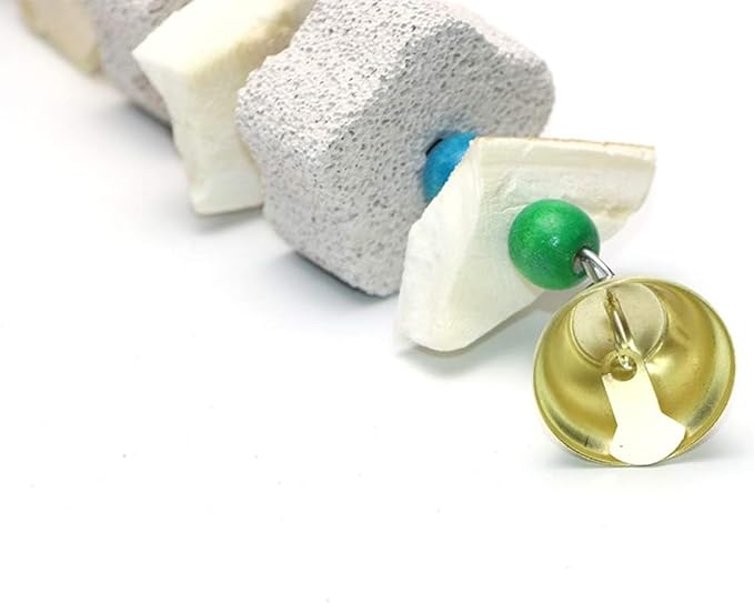 2Pcs Bird Beak Trim Cuttlebone Calcium Stone Lava Block Chew Toy Grinding Teeth Natural Minerals with Bell for Parakeet Conure Lovebird Cockatiel Finch Canary Hamster Chinchilla Rabbit