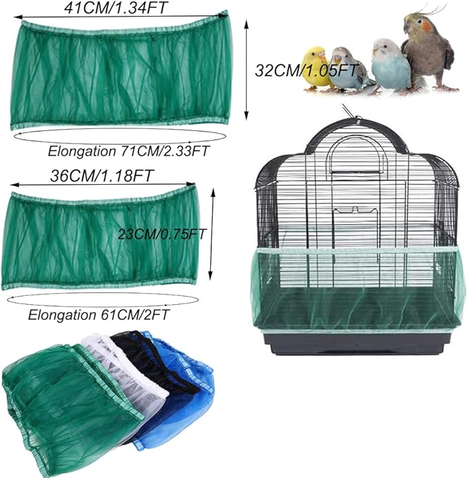 Universal Mesh Bird Cage Cover Shell Skirt Net Easy Cleaning Seeded Catcher Guard Bird Cage Stretchy Mesh Parrot Bird Cage Net(Medium,Green)