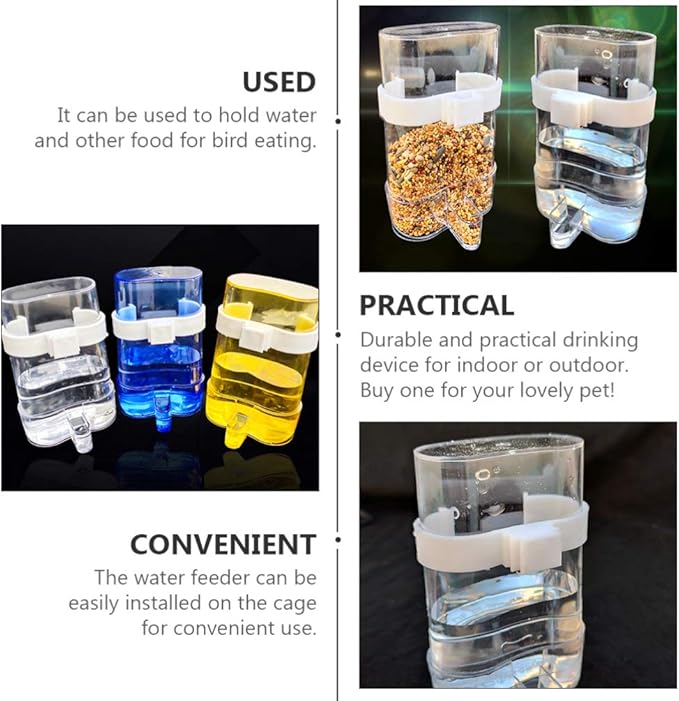12Pcs Automatic Bird Feeder Plastic Parrot Fruit Vegetable Holder Bird Clear Food Water Container Perch Cage Accessories for Wild Birds Cockatiel Parakeet Blue Yellow