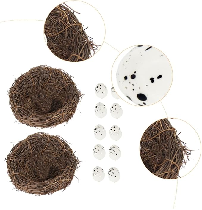LIOOBO 1pc Rattan Nest Eggs Toy Simulated Decorative Bird Nest Easter Theme Birds Nest