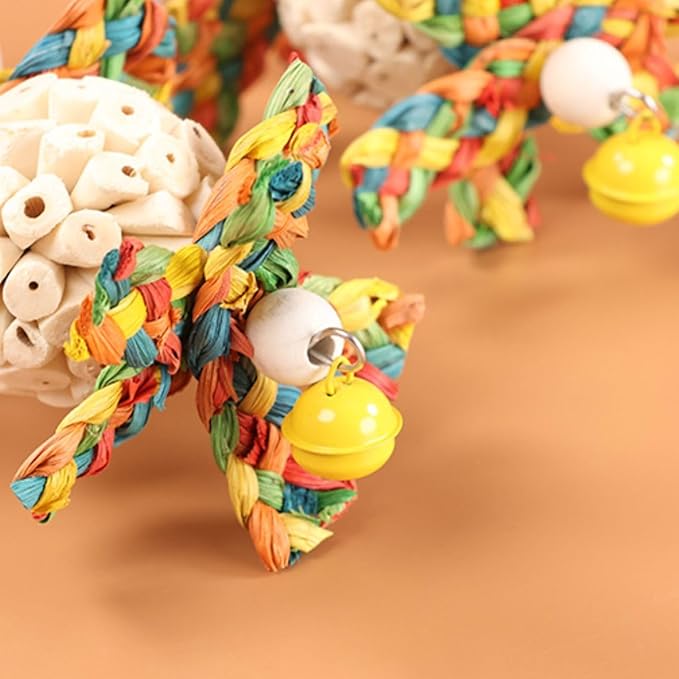 Bird Toys Hanging Natural Soft Sola Ball Natural Corn Husk Beak Chew Shred Colorful Forage Toys for Parrots, Cockatiel, Conure, Love Birds,Parakeets,Budgie and Other Small Birds (S)