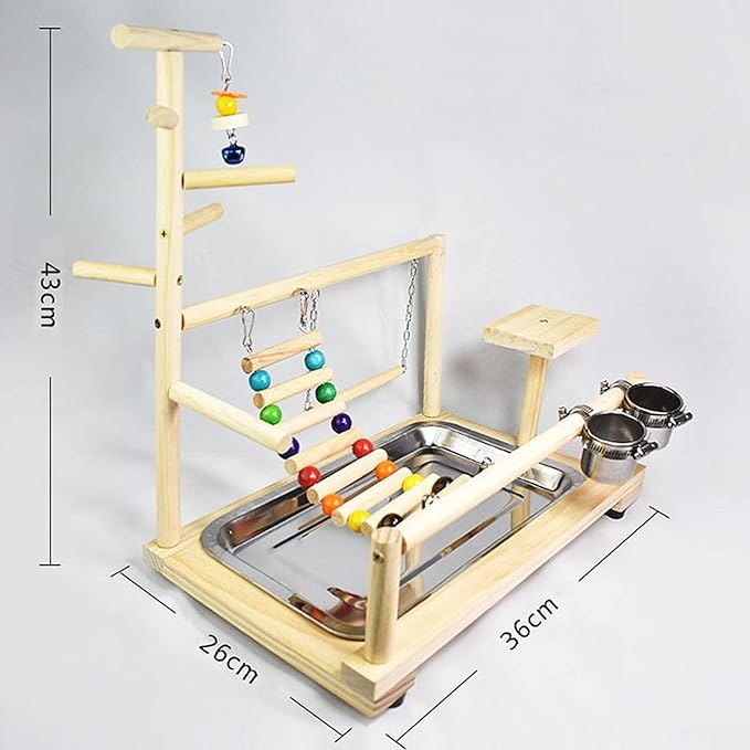 Bird Playground, Parrot playstand, Bird Play Stand, Parakeet Playground, Wood Perch Gym Playpen Ladder with Feeder Cups Toys Exercise Play