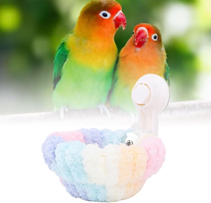 Buachois Plush Bird Snuggle Hut, Warm Velvet Bird Nest with Suction Cup, Parrot Sleeping Bed Bird Hammock for Travel Car Window Outdoor (Large)