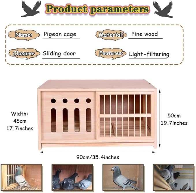 Large Pigeon Cage, Solid Wood Sliding Door Bird Cage, Light-Proof Door Outdoor Pigeon Nest Box, Removable Tray(35.4IN*1)
