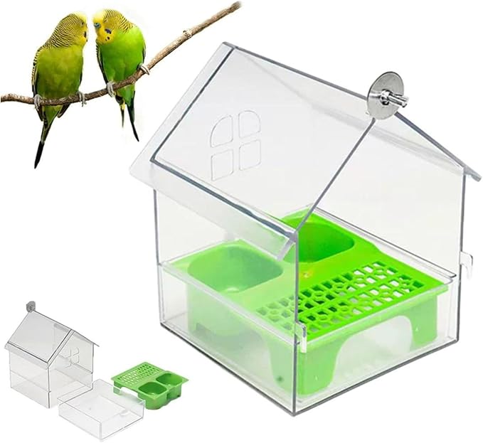 Pull-Out External Parrot Feeder, Parrot Feeder, Hanging Wild Bird Seed with Squirrel Proof Tray, Bird House, Decorative Clear Bird Bath Tub Easy to Fill, Clean for Finch and Hummingbird