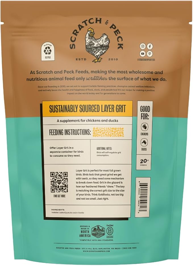 Scratch and Peck Layer Grit Supplement for Chickens and Ducks - 7 lbs Bag - Essential for Gizzard and Digestive Health - Sustainably Sourced