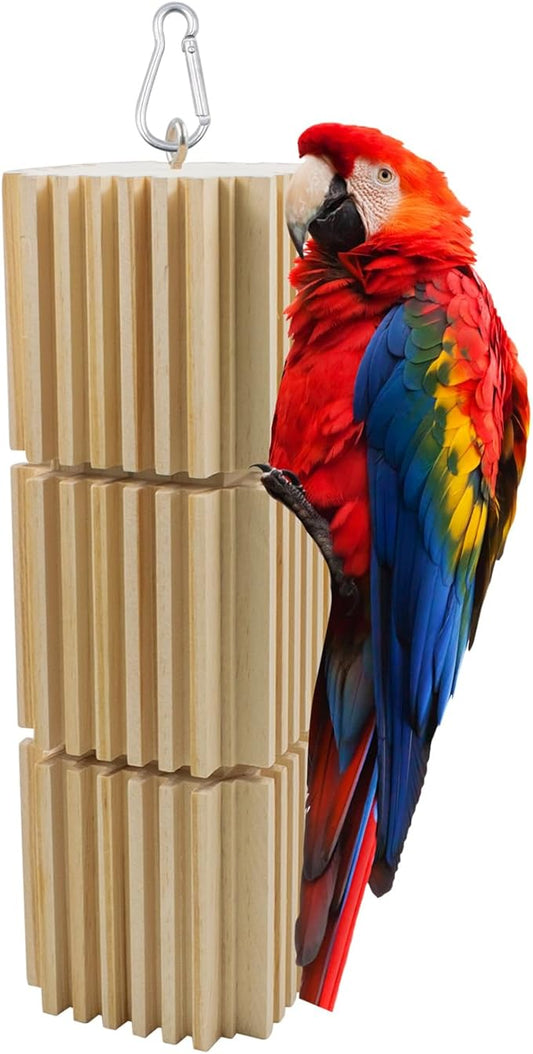 Large Parrot Chew Toys, Bird Wooden Block Chewing Toy, Hanging Bird Foraging Toy Beak Grinding Blocks for African Grey, Amazon Parrots, Macaws Cockatoo, and Large Birds