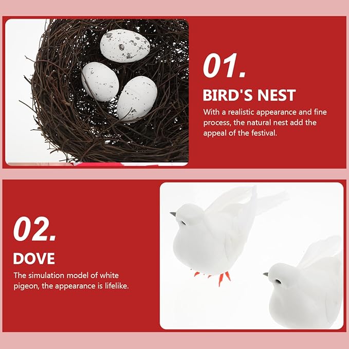 ibasenice Simulated Bird Nest Decoration with Eggs Lightweight Artificial Birds Nest for Garden Outdoor Christmas Festival Ornament 5.07X5.07X1.56 Inches