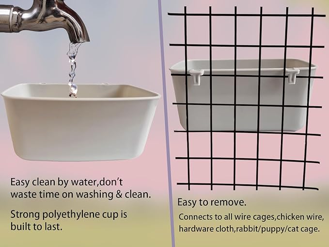6 Pack Feeder Waterer Chicken 21 oz Food Water Cage Cups Puppy Cat Rabbit Hanging Feeding Dish Coop Bowl Watering Container Treats Drinker for Pigeon Bird Bath Basin Hamster Bed