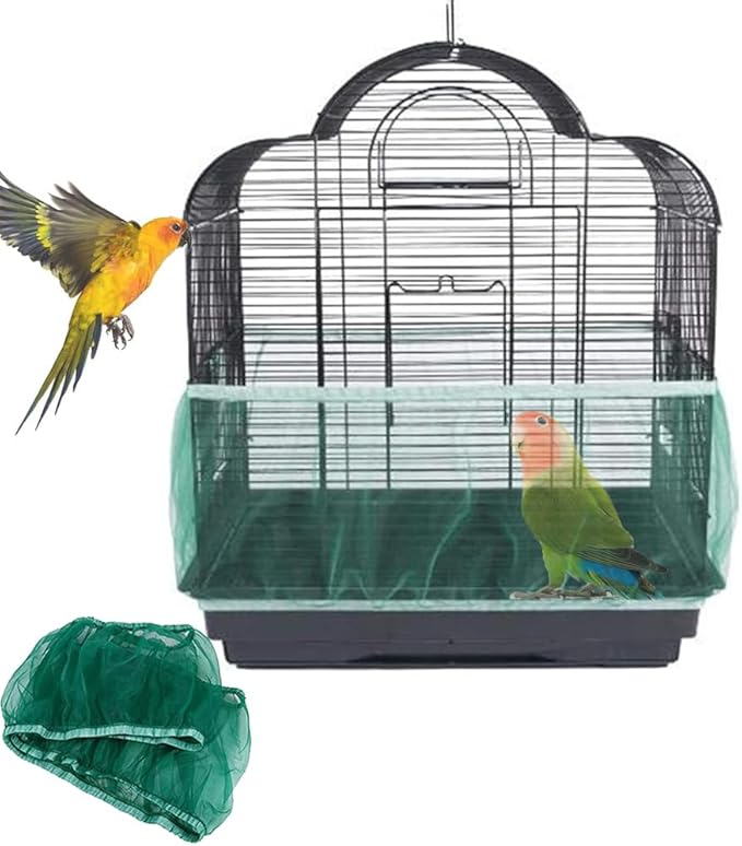SKYPRO Universal Mesh Bird Cage Cover Shell Skirt Net Easy Cleaning Seeded Catcher Guard Bird Cage Stretchy Mesh Parrot Bird Cage Net(Large,Green)