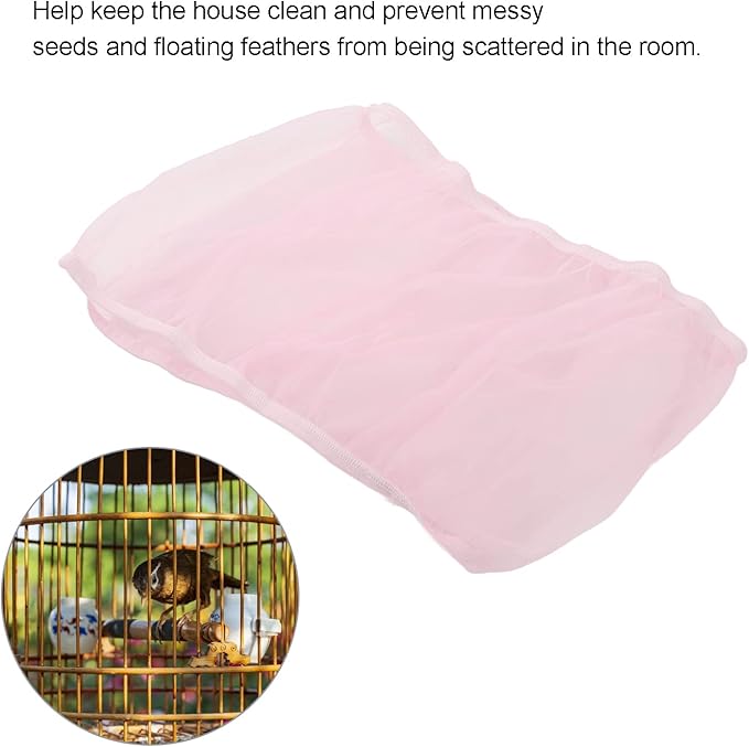 Net Yarn Bird Cage Cover, Adjustable Soft Dust Proof Net Yarn Bird Cage Net Cover, Bird Cage Cover Seed Catcher Parrots Cage Accessories for Parrot Parakeet Macaw (L Large Size)
