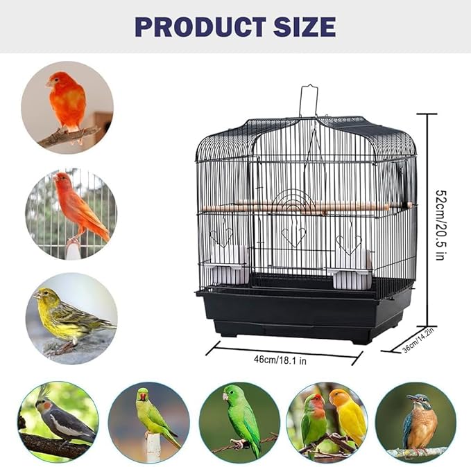 GarveeHome Small Bird Cage with Wheels, Parakeet Cage, Bird Carrier for Parakeets, Canaries, Lovebirds, Small Quaker, Cockatiels, Budgie, Green Cheek (20in Blcak)